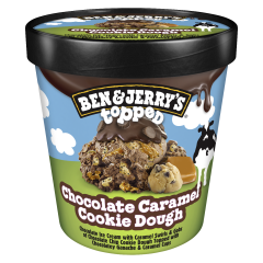 Ben & Jerry's Pint Topp'd Chocolate Caramel Cookie Dough 16oz 1x8 PK